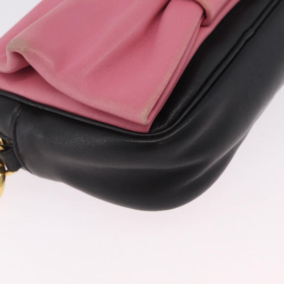 PRADA Ribbon Shoulder Bag Leather Black Pink Auth 208264A