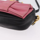 PRADA Ribbon Shoulder Bag Leather Black Pink Auth 208264A-13