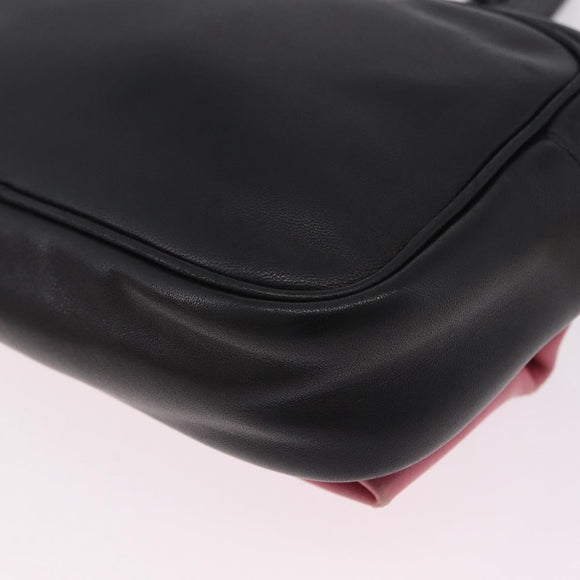 PRADA Ribbon Shoulder Bag Leather Black Pink Auth 208264A