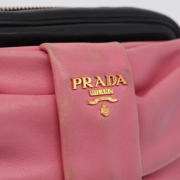 PRADA Ribbon Shoulder Bag Leather Black Pink Auth 208264A