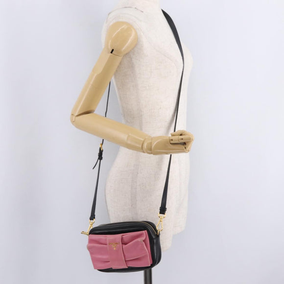 PRADA Ribbon Shoulder Bag Leather Black Pink Auth 208264A