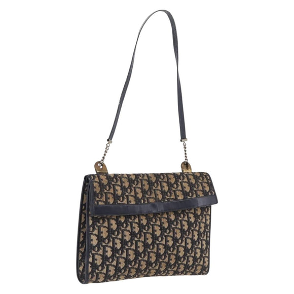 Christian Dior Trotter Canvas Shoulder Bag Navy Gold Auth 208265