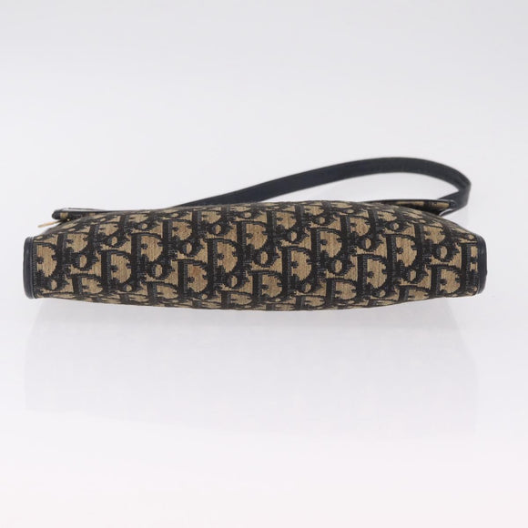 Christian Dior Trotter Canvas Shoulder Bag Navy Gold Auth 208265