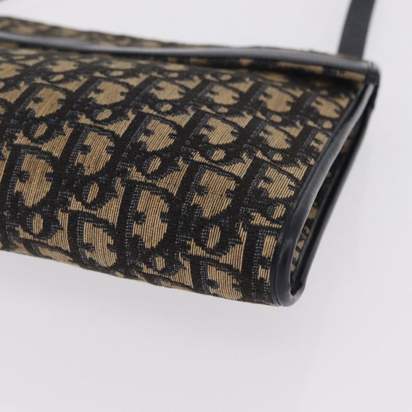 Christian Dior Trotter Canvas Shoulder Bag Navy Gold Auth 208265