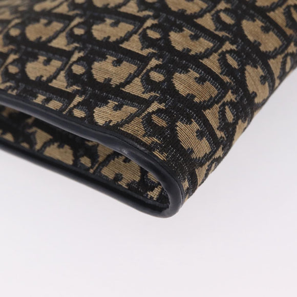 Christian Dior Trotter Canvas Shoulder Bag Navy Gold Auth 208265