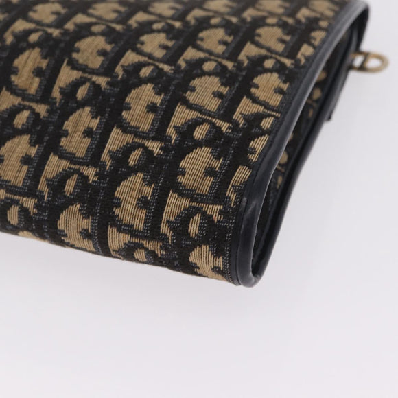 Christian Dior Trotter Canvas Shoulder Bag Navy Gold Auth 208265