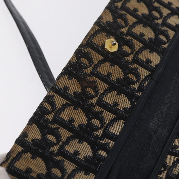 Christian Dior Trotter Canvas Shoulder Bag Navy Gold Auth 208265