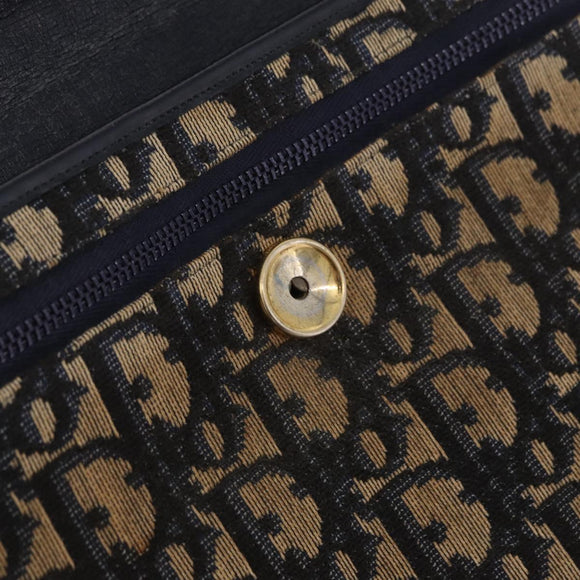 Christian Dior Trotter Canvas Shoulder Bag Navy Gold Auth 208265