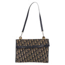Christian Dior Trotter Canvas Shoulder Bag Navy Gold Auth 208265-2