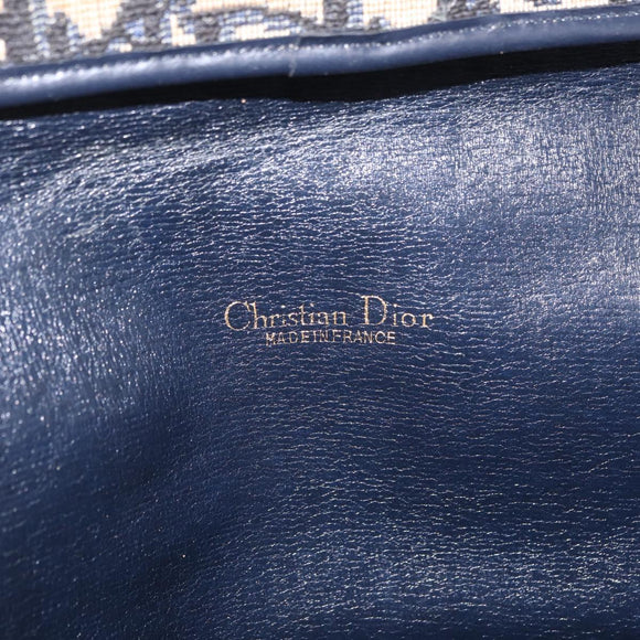 Christian Dior Trotter Canvas Shoulder Bag Navy Gold Auth 208265