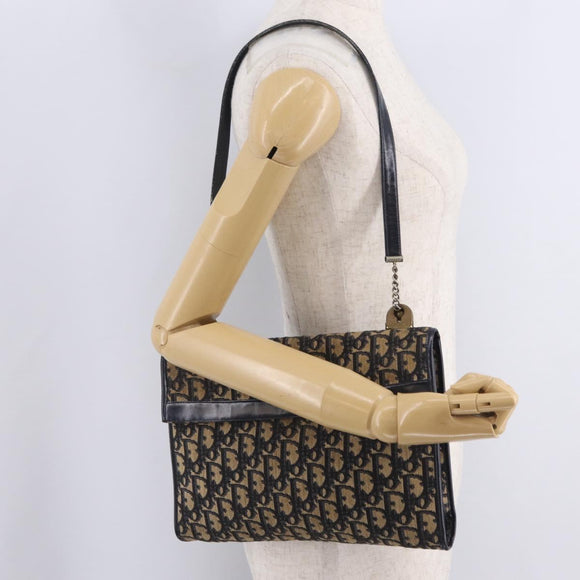 Christian Dior Trotter Canvas Shoulder Bag Navy Gold Auth 208265