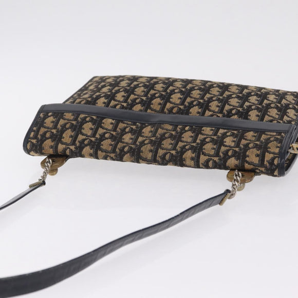 Christian Dior Trotter Canvas Shoulder Bag Navy Gold Auth 208265