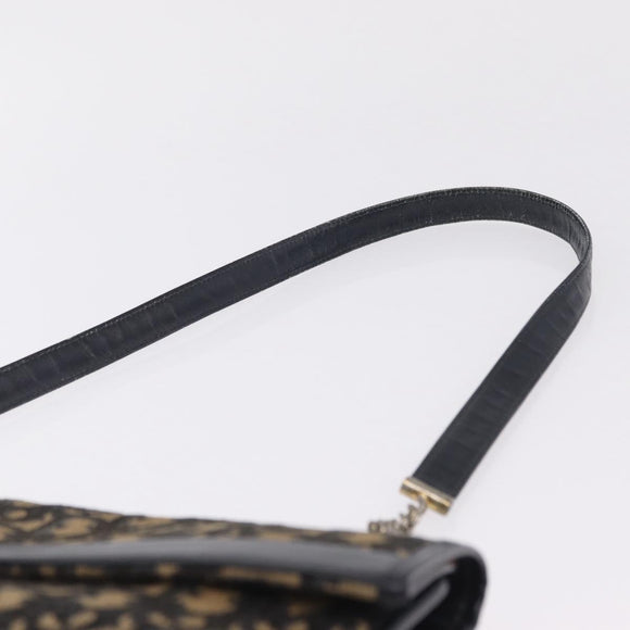 Christian Dior Trotter Canvas Shoulder Bag Navy Gold Auth 208265