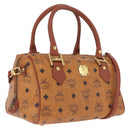 MCM Logogram Vicetos Boston Bag PVC Leather 2way Brown Gold Auth 208266A-1