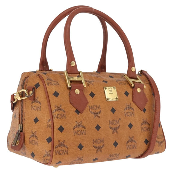 MCM Logogram Vicetos Boston Bag PVC Leather 2way Brown Gold Auth 208266A