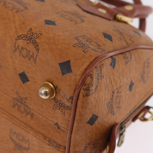 MCM Logogram Vicetos Boston Bag PVC Leather 2way Brown Gold Auth 208266A