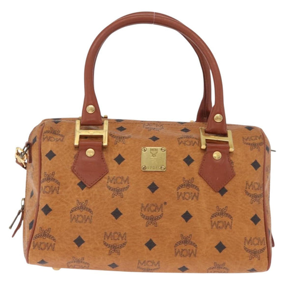 MCM Logogram Vicetos Boston Bag PVC Leather 2way Brown Gold Auth 208266A