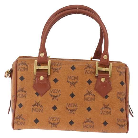 MCM Logogram Vicetos Boston Bag PVC Leather 2way Brown Gold Auth 208266A