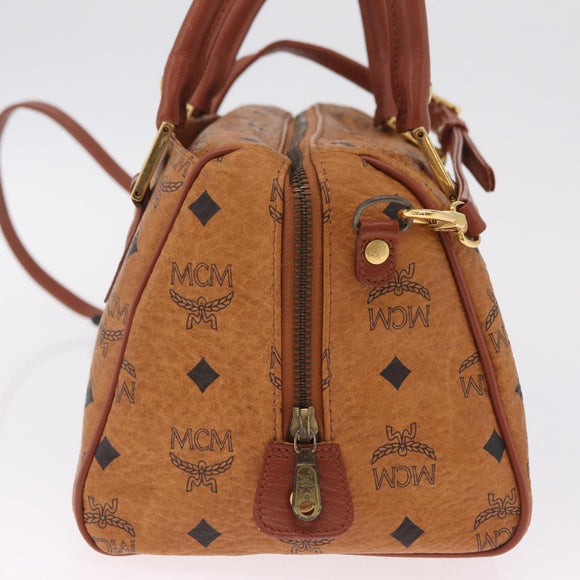 MCM Logogram Vicetos Boston Bag PVC Leather 2way Brown Gold Auth 208266A