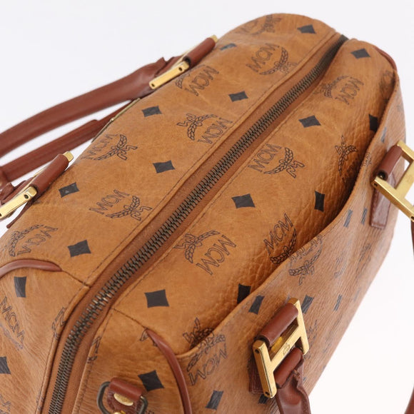 MCM Logogram Vicetos Boston Bag PVC Leather 2way Brown Gold Auth 208266A