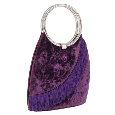 Christian Dior Hand Bag Velor Purple Silver Auth 208271A