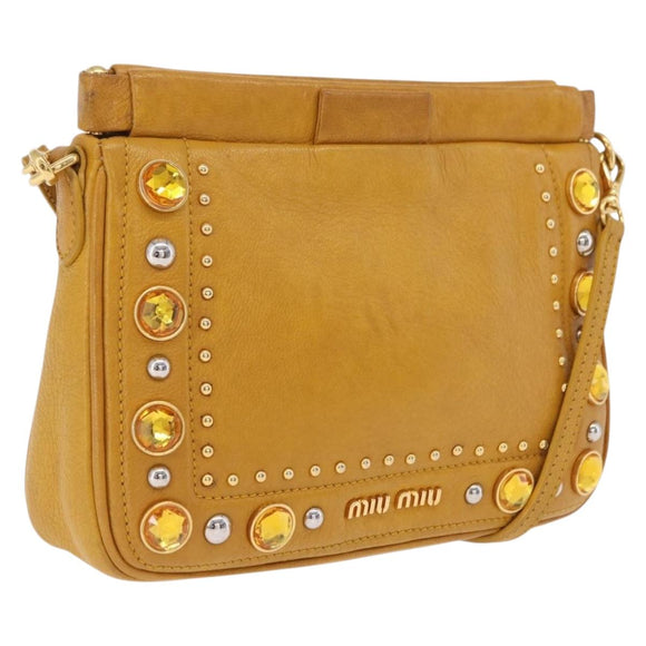 Miu Miu Madras Shoulder Bag Leather Yellow Gold Auth 208280A