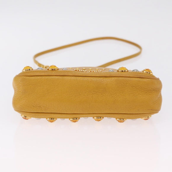 Miu Miu Madras Shoulder Bag Leather Yellow Gold Auth 208280A