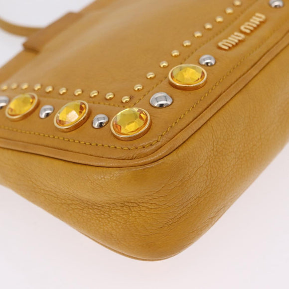 Miu Miu Madras Shoulder Bag Leather Yellow Gold Auth 208280A