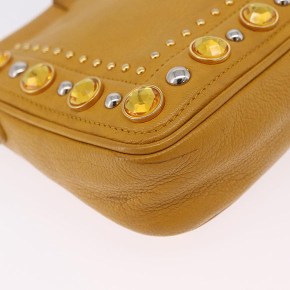 Miu Miu Madras Shoulder Bag Leather Yellow Gold Auth 208280A