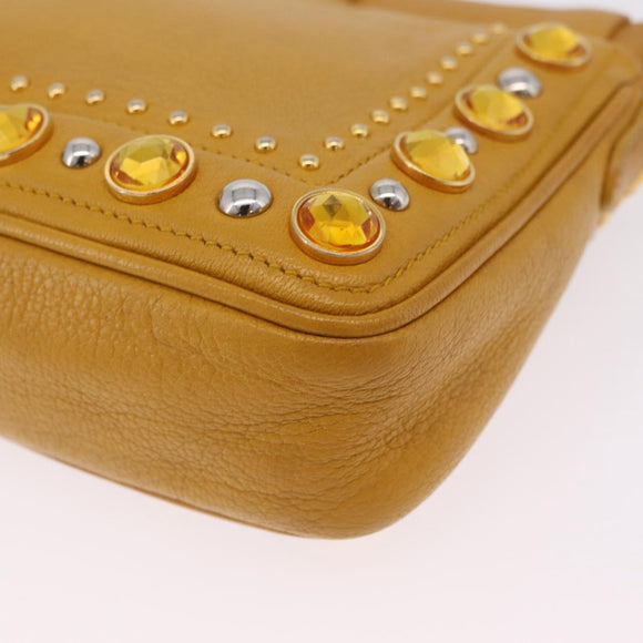 Miu Miu Madras Shoulder Bag Leather Yellow Gold Auth 208280A