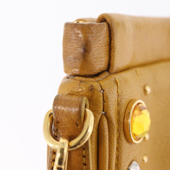 Miu Miu Madras Shoulder Bag Leather Yellow Gold Auth 208280A