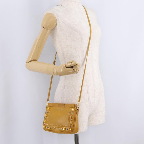 Miu Miu Madras Shoulder Bag Leather Yellow Gold Auth 208280A