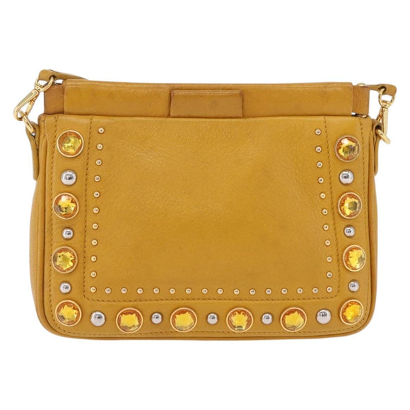 Miu Miu Madras Shoulder Bag Leather Yellow Gold Auth 208280A