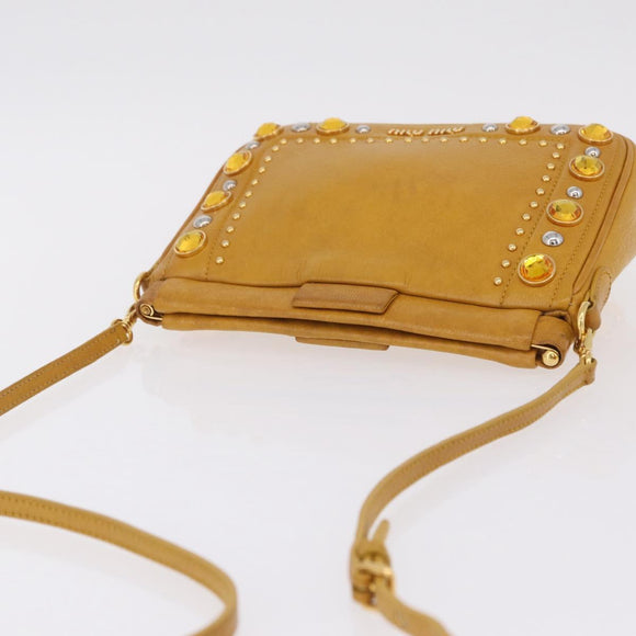 Miu Miu Madras Shoulder Bag Leather Yellow Gold Auth 208280A