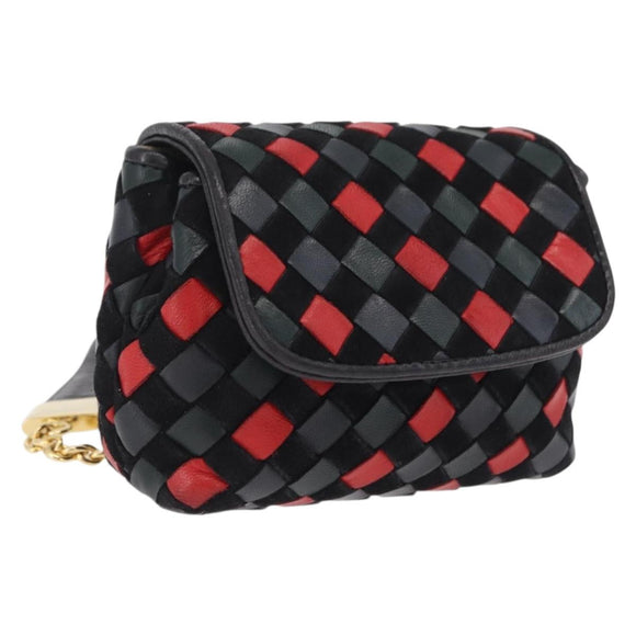 Bottega Veneta INTRECCIATO Chain Shoulder Pouch Leather Black Gold Auth 208281A