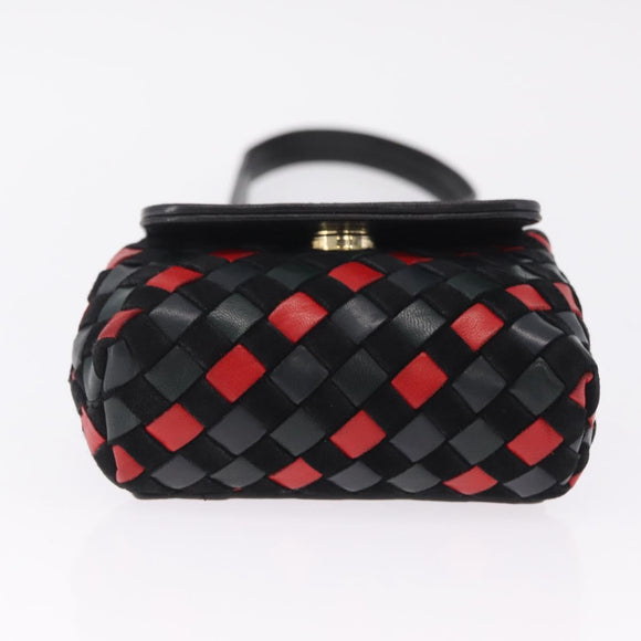 Bottega Veneta INTRECCIATO Chain Shoulder Pouch Leather Black Gold Auth 208281A