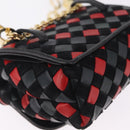 Bottega Veneta INTRECCIATO Chain Shoulder Pouch Leather Black Gold Auth 208281A-13