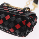 Bottega Veneta INTRECCIATO Chain Shoulder Pouch Leather Black Gold Auth 208281A-14