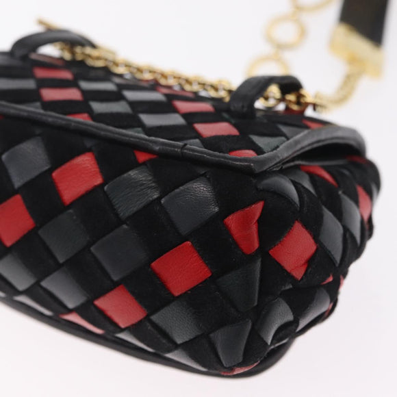 Bottega Veneta INTRECCIATO Chain Shoulder Pouch Leather Black Gold Auth 208281A