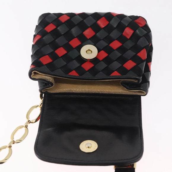 Bottega Veneta INTRECCIATO Chain Shoulder Pouch Leather Black Gold Auth 208281A