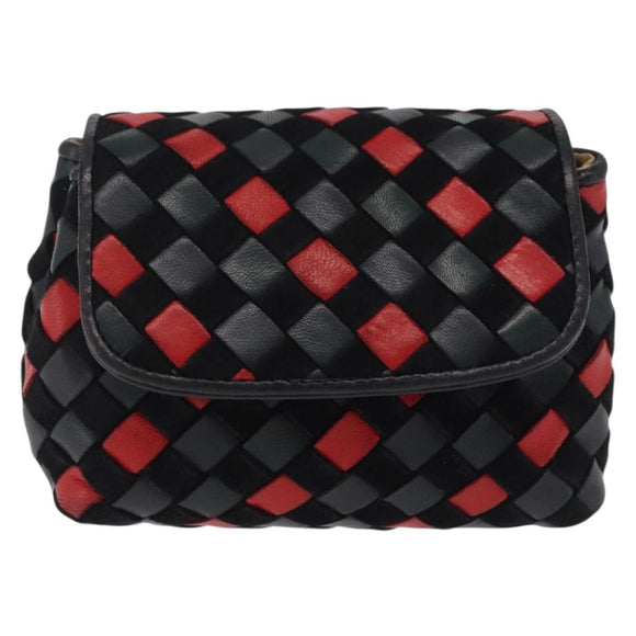 Bottega Veneta INTRECCIATO Chain Shoulder Pouch Leather Black Gold Auth 208281A