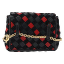 Bottega Veneta INTRECCIATO Chain Shoulder Pouch Leather Black Gold Auth 208281A-3