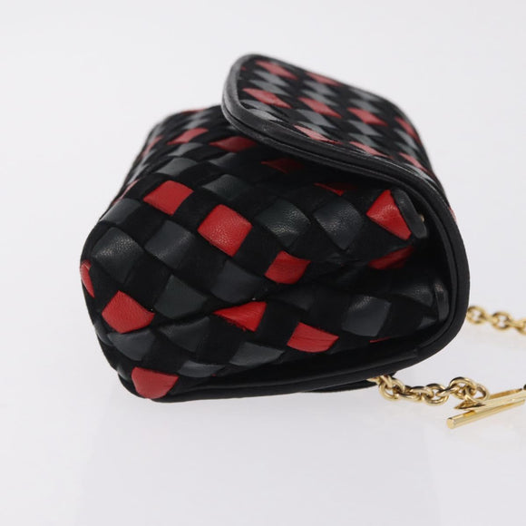 Bottega Veneta INTRECCIATO Chain Shoulder Pouch Leather Black Gold Auth 208281A