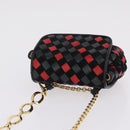 Bottega Veneta INTRECCIATO Chain Shoulder Pouch Leather Black Gold Auth 208281A-6