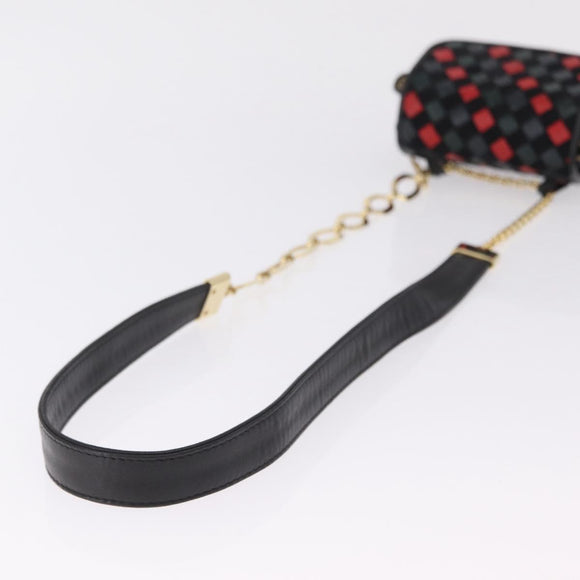 Bottega Veneta INTRECCIATO Chain Shoulder Pouch Leather Black Gold Auth 208281A