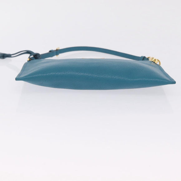 Miu Miu Madras Accessory Pouch Leather Light Blue Gold Auth 208282A