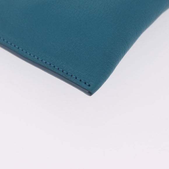 Miu Miu Madras Accessory Pouch Leather Light Blue Gold Auth 208282A