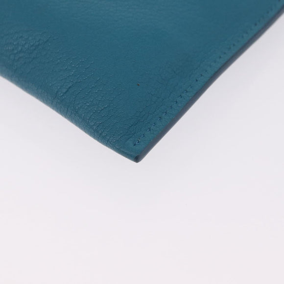 Miu Miu Madras Accessory Pouch Leather Light Blue Gold Auth 208282A