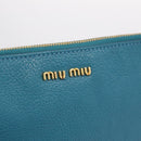 Miu Miu Madras Accessory Pouch Leather Light Blue Gold Auth 208282A-19