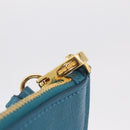Miu Miu Madras Accessory Pouch Leather Light Blue Gold Auth 208282A-21